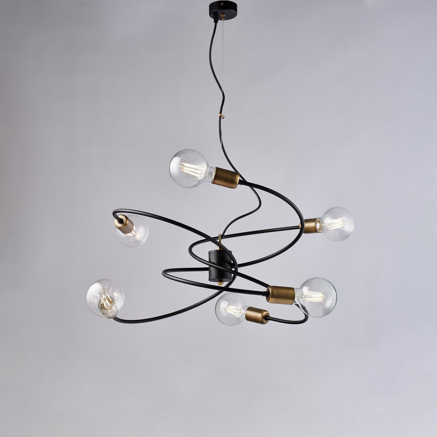 Negro industrial y latón del Hierro del vórtice de 6 luces de la suspensión