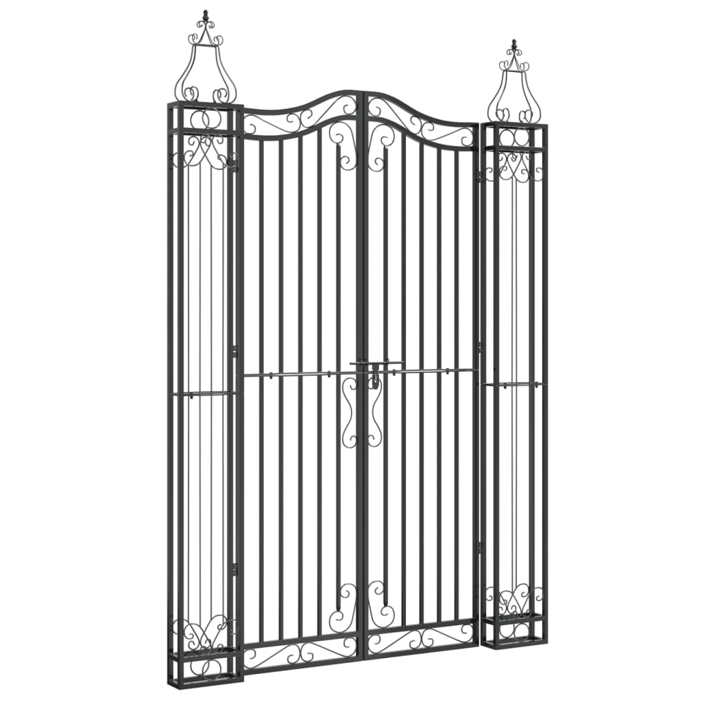 vidaXL Puerta de Jardín Entrada para Patio Hierro Forjado Negro Dimensiones 121 x 8 x 100 cm,  121 x 8 x 120 cm,  121 x 8 x 150 cm y mas