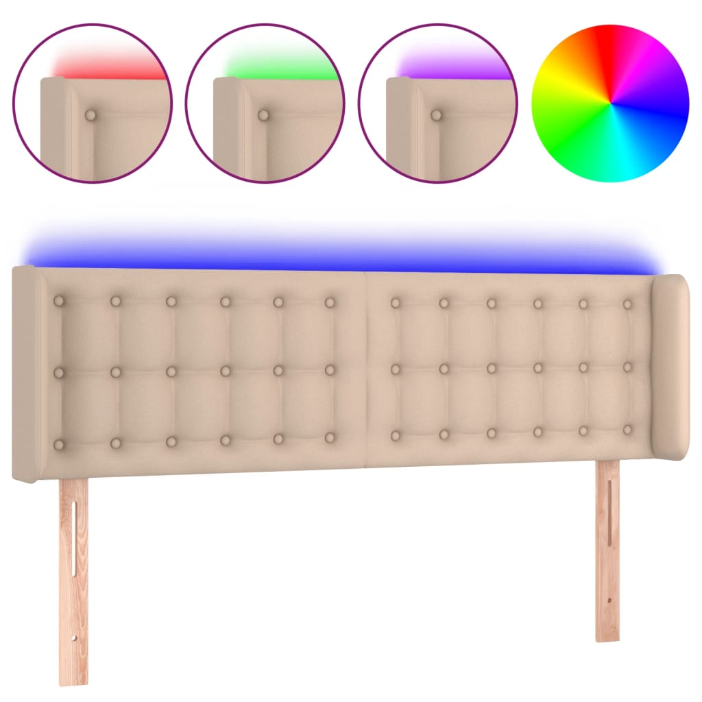 vidaXL Cabecero con LED cuero sintético capuchino 147x16x78/88 cm
