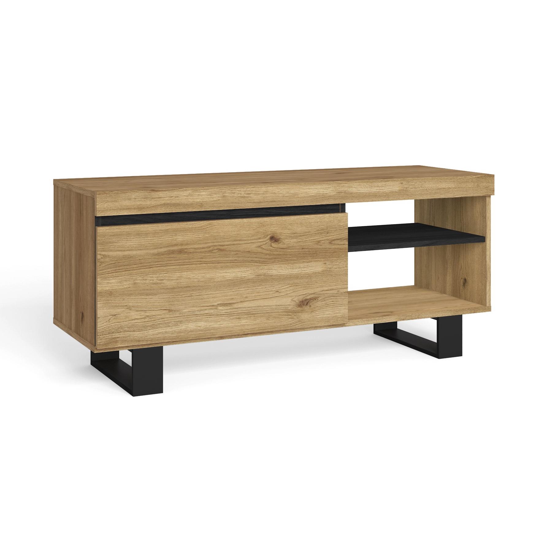 Skraut Home - Mueble de TV con patas y puertas - acabado color Roble/Negro - Varias medidas disponibles 120/140/160x40x53cm