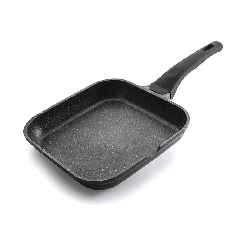 LACOR Sartén Parrilla 28x28 cm Lacor | Asador Liso Eco Piedra | Antiadherente Negro | Cocina Saludable Sin Aceite