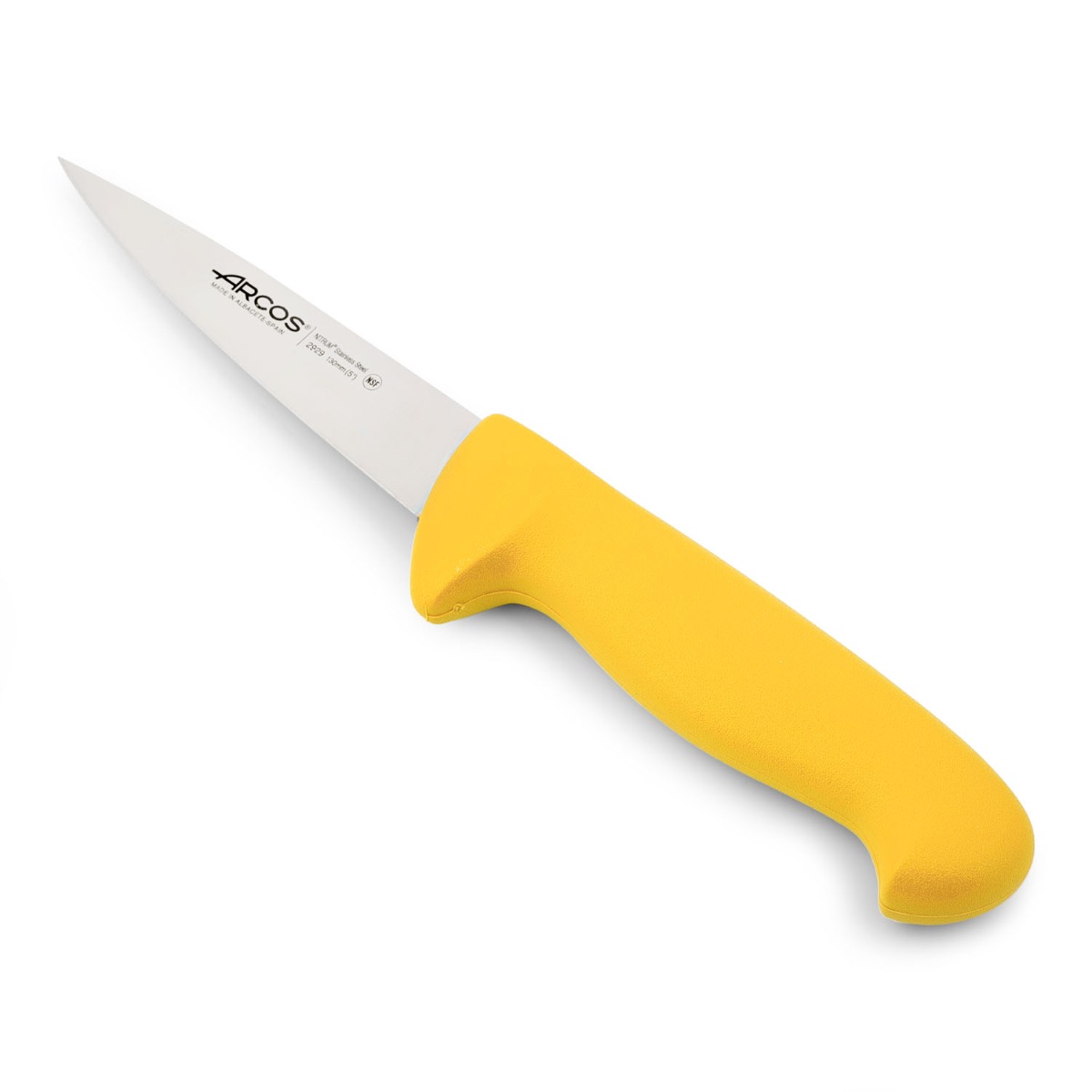 Arcos Cuchillo carnicero Acero Inoxidable Nitrum y Hoja 130 mm. Cuchillo cocina profesional cortar carne, pescado y verduras. Mango ergonómico polioximetileno. Serie 2900. Color amarillo.