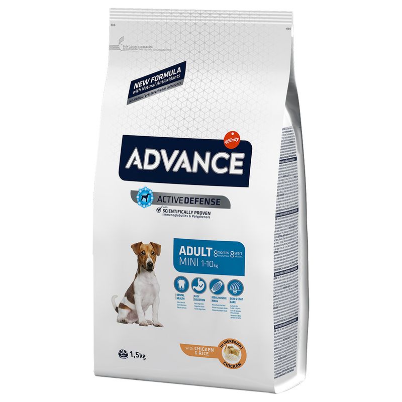 ADVANCE ACTIVE DEFENSE MINI ADULT POLLO Y ARROZ PIENSO PARA PERROS 1.5Kg