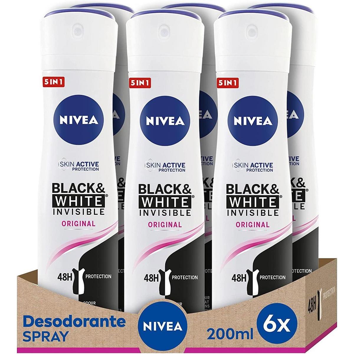 Nivea - NIVEA Black & White Invisible Original Spray Desodorante 200ml, 6 unidades, 200ml*6