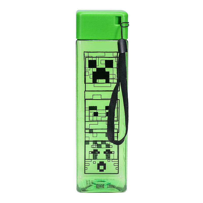 Paladone Minecraft Botella de agua de plástico cuadrada de viaje con correa para la muñeca, regalo para niños, 500 ml