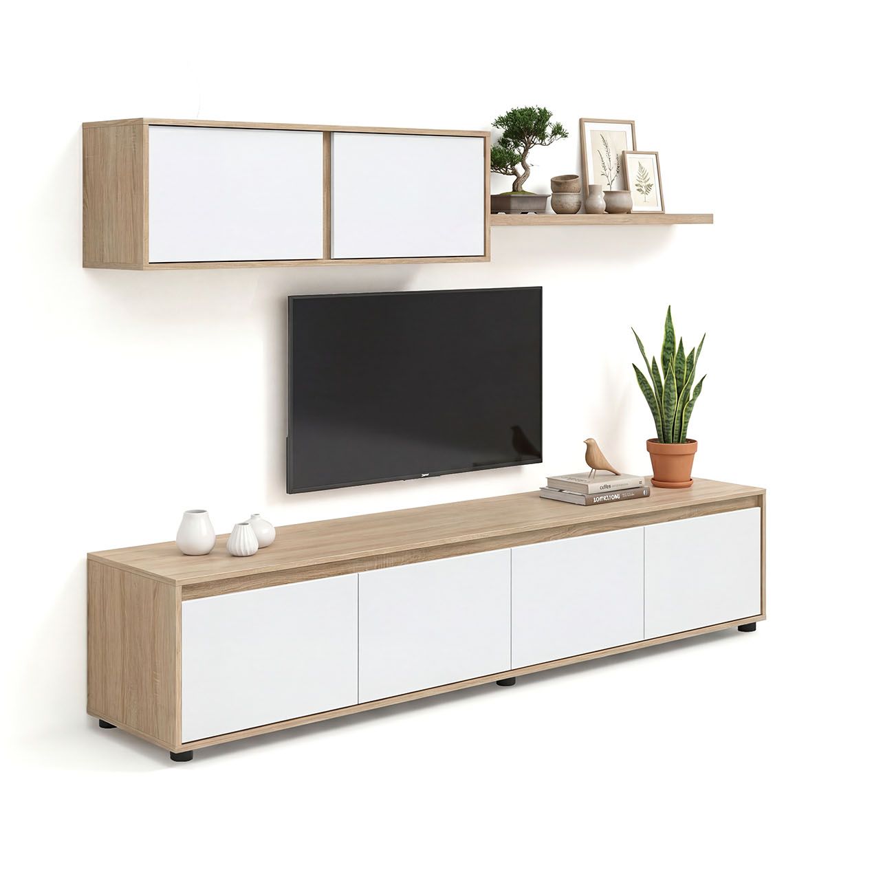 duehome - Salón con mueble de TV y estantería 200 cm Arlet