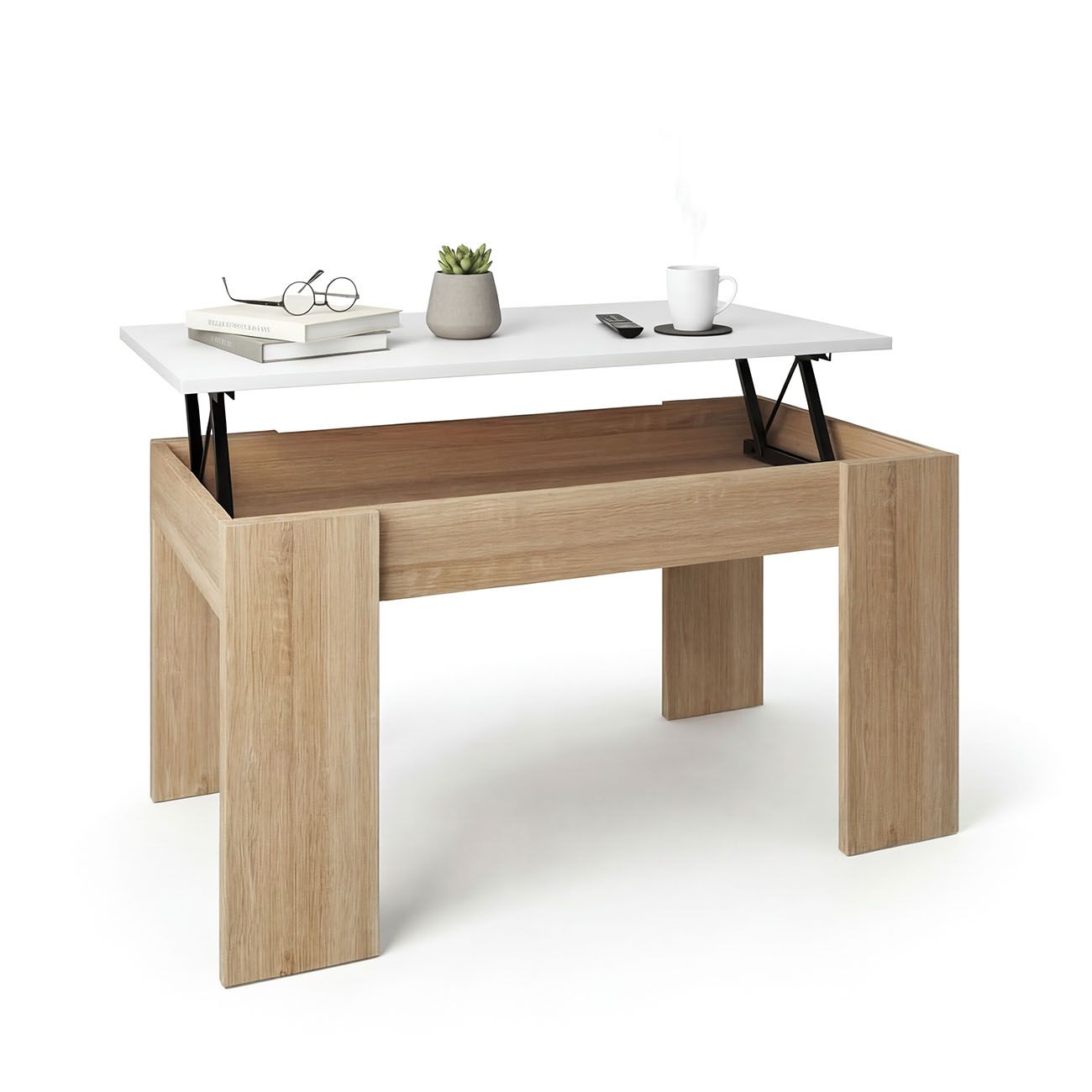 duehome - Mesa de centro elevable con almacenaje 90x43-53 cm Norak