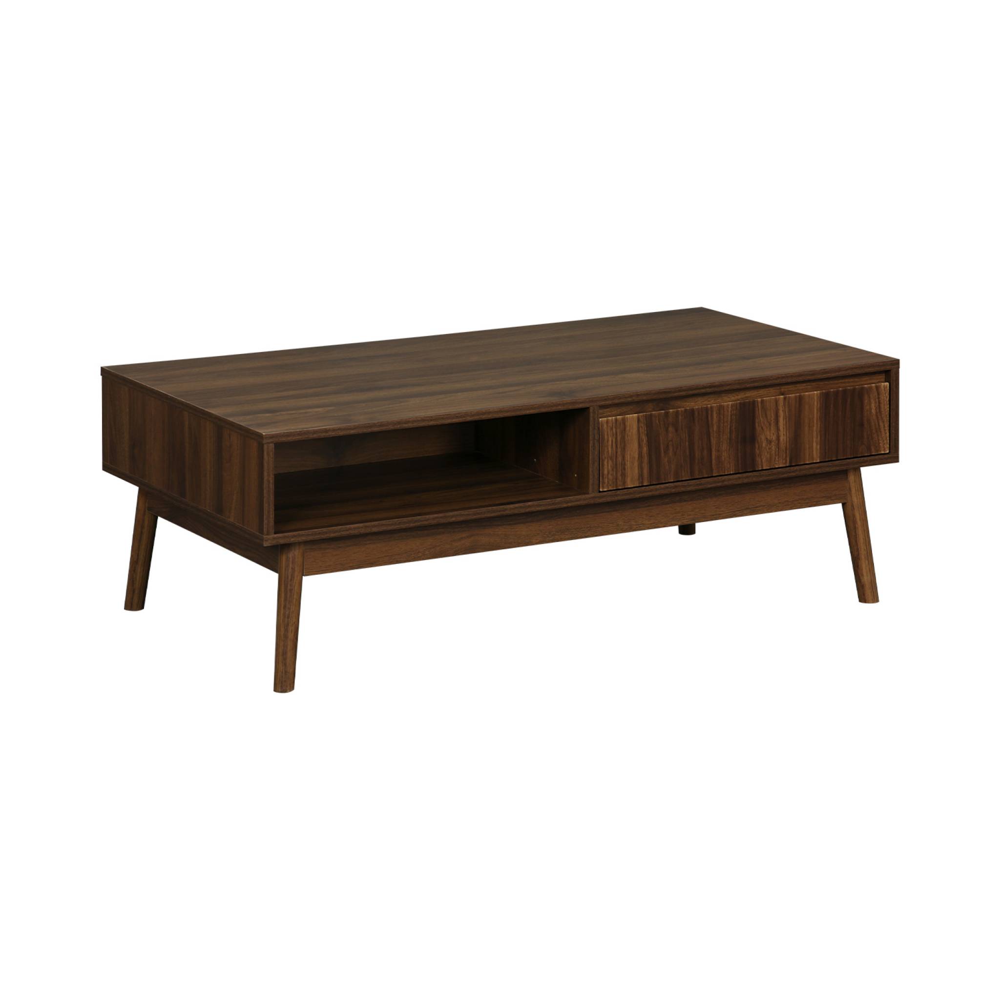sweeek - Mesa de centro con decoración de madera, 1 cajón, Linear, Madera oscura, 110x59x39 cm
