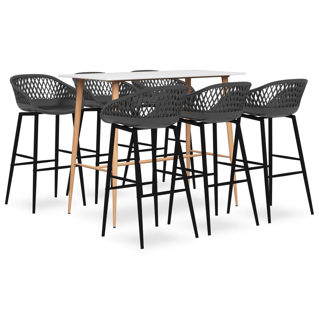 vidaXL Mesa alta y taburetes de bar 7 piezas blanco y gris