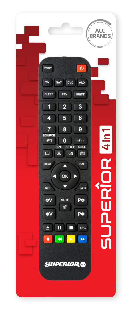 Superior - Superior Mando Universal Programable 4 en 1 para TV, TDT, SAT, DVD, BLURAY, Proyectores, Soundbar, VCR, Media Center y Equipos Hi-Fi
