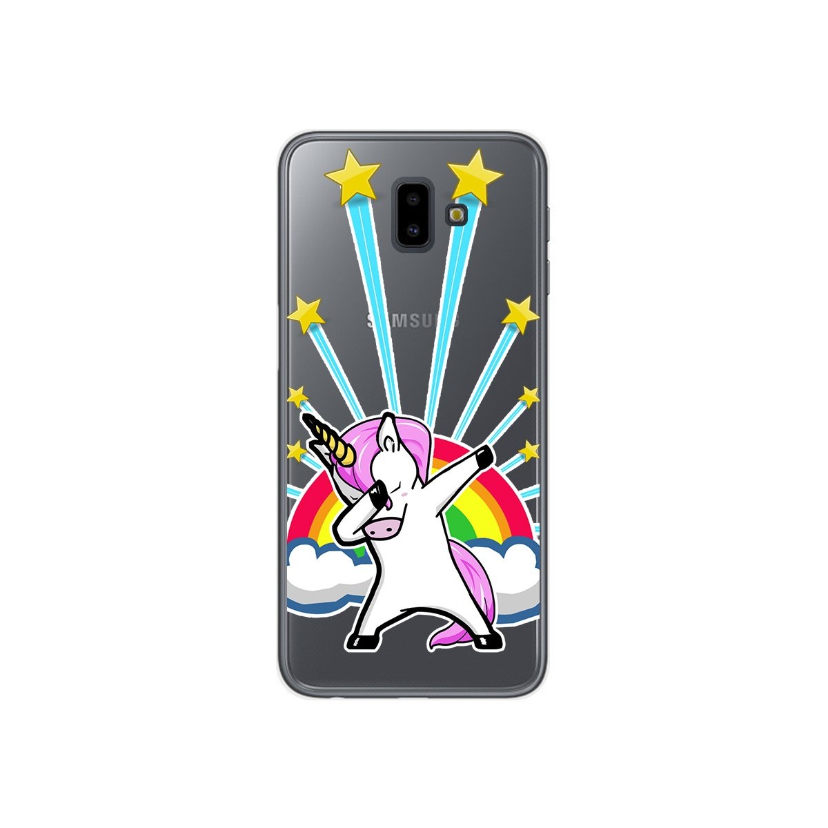 Tumundosmartphone Funda Gel Transparente para Samsung Galaxy J6+ Plus Diseño Unicornio Dibujos