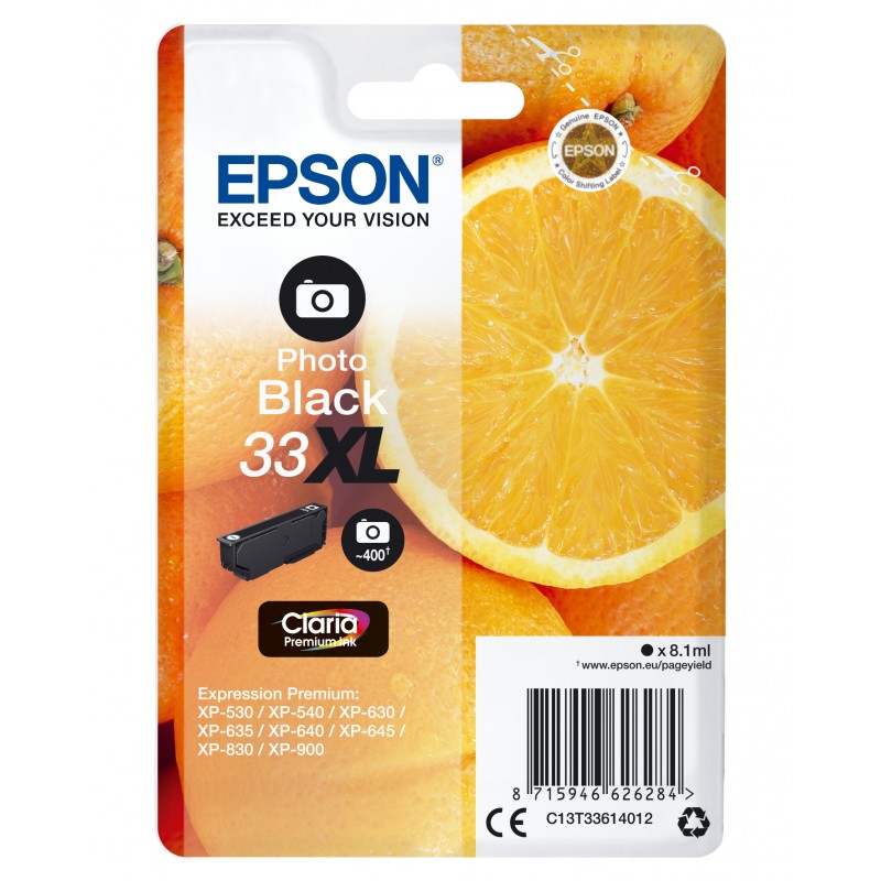 Epson - Oranges Singlepack Photo Black 33XL Claria Premium Ink C13T33614012