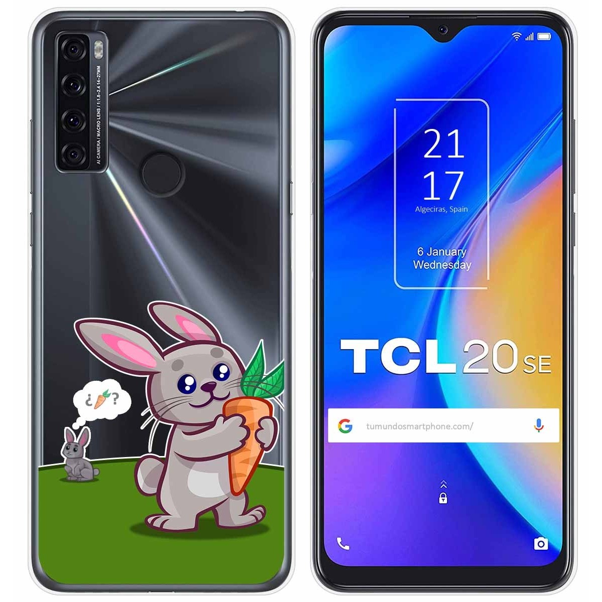 Tumundosmartphone Funda Gel Transparente para TCL 20 SE diseño Conejo Dibujos