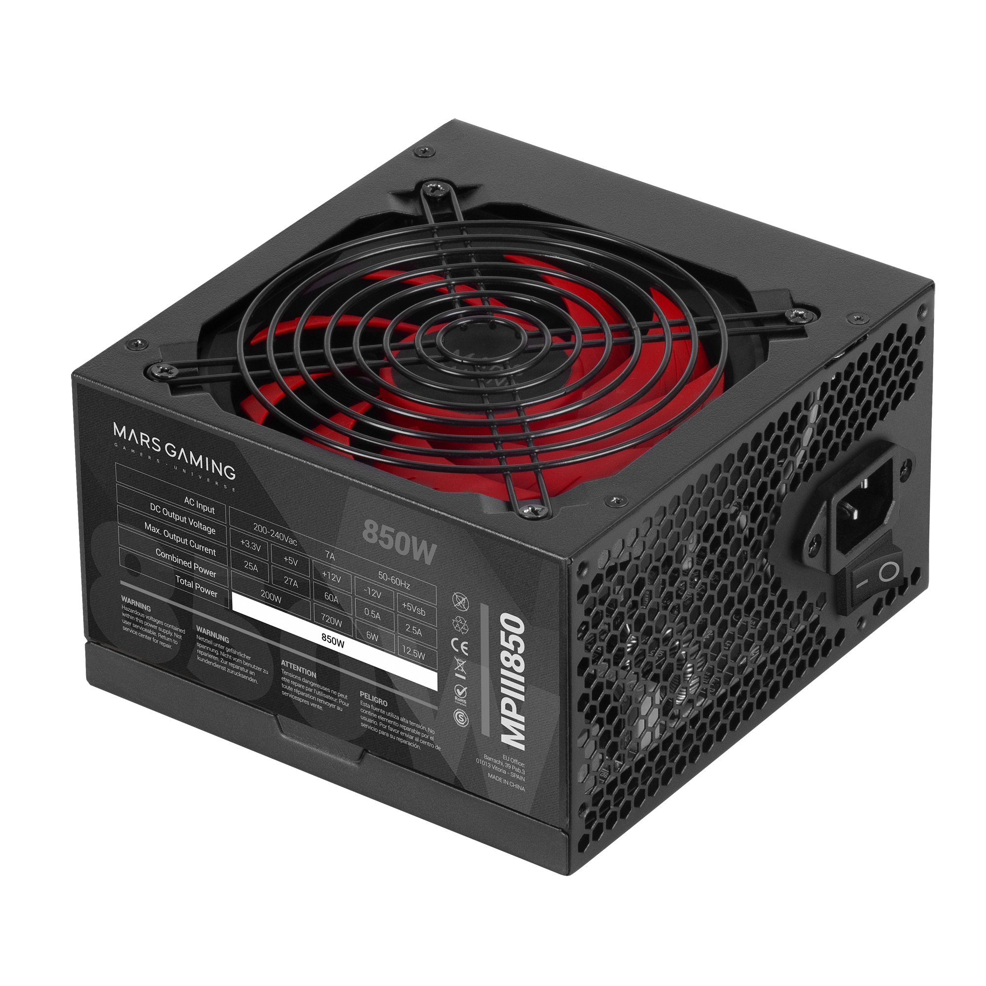 Mars Gaming MPIII850, Fuente Alimentación PC ATX 850W, 5 Años Garantía, Tecnología Silenciosa AI-RPM, 85% Eficiencia, Fuente Alimentación Gaming en Negro o Blanco
