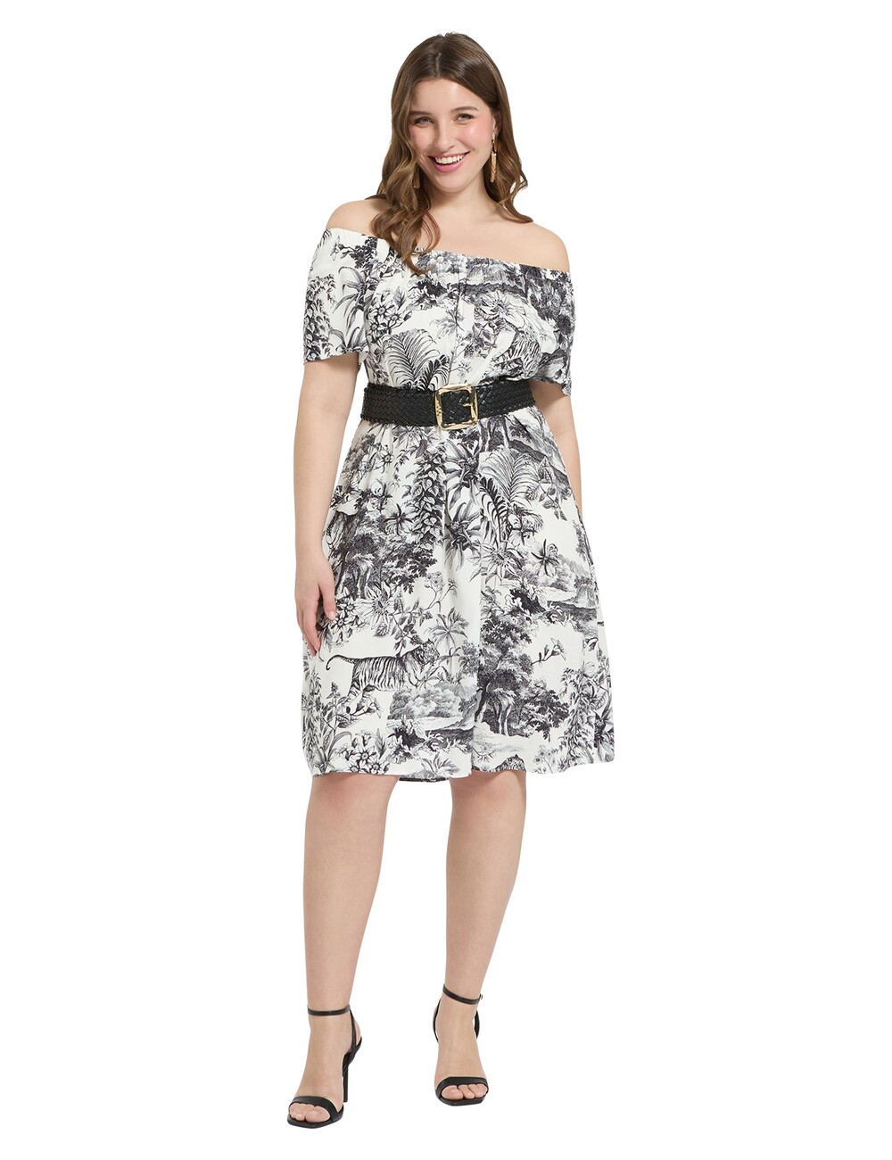 Fiorella Rubino - Vestido off-shoulder con estampado exótico