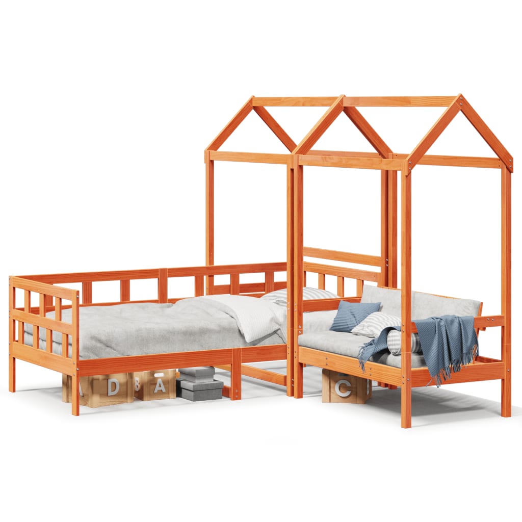 vidaXL Sofá cama con techo madera maciza pino marrón cera 90x200 cm