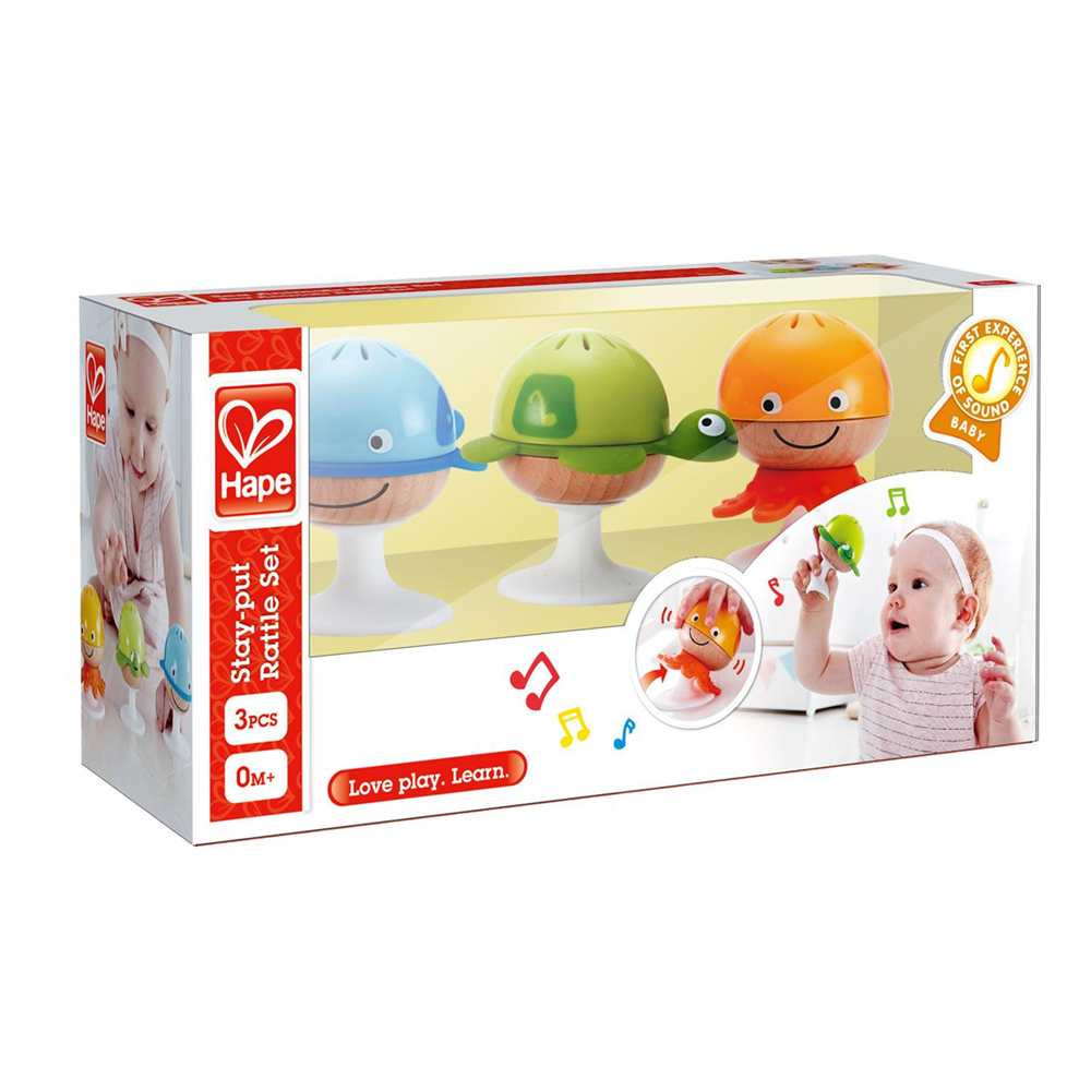 Sonajeros en cana 3 unidades animales marinos adhesivos con sonidos 25x12x9 cm (Hape E0330)