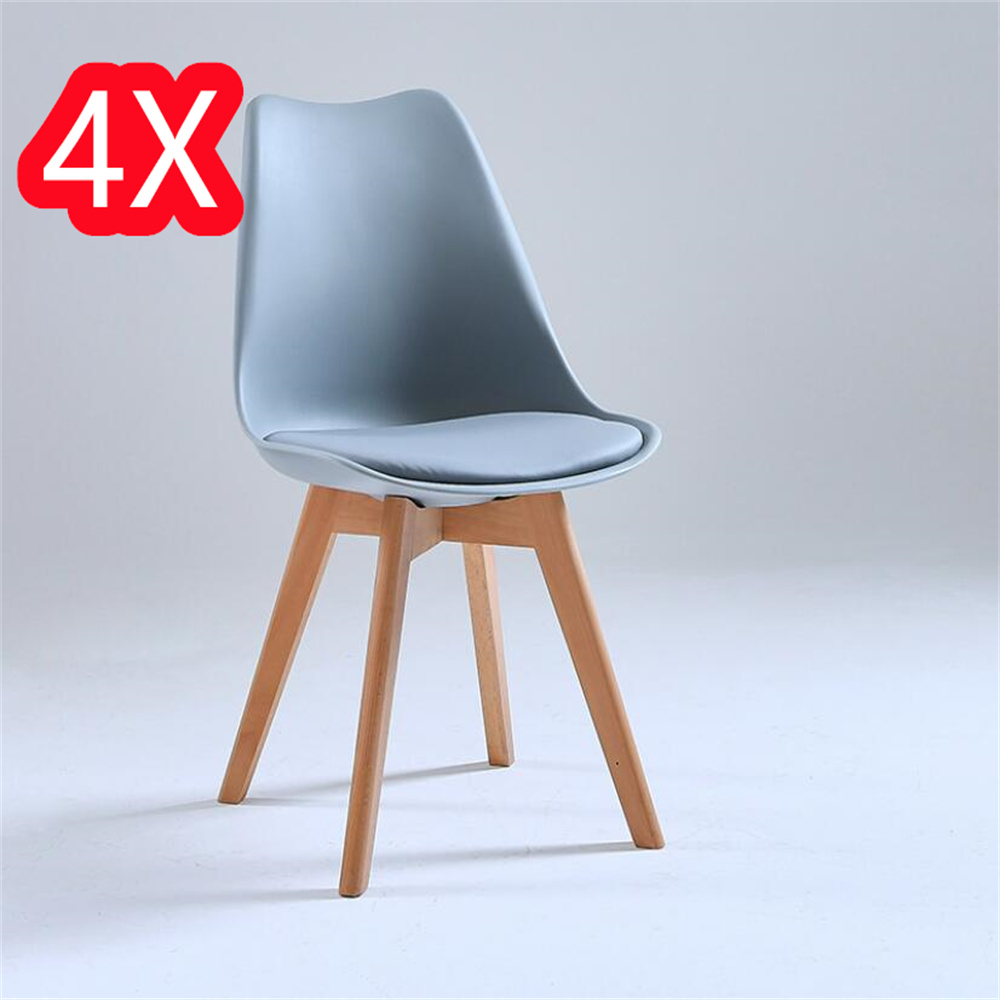 Juego de 4 sillas tulipán con patas de madera, mueble estilo nórdico medieval, con asiento acolchado de cuero sintético, para escritorio, comedor, dormitorio, balcón o restaurante BAR hosteleria, OFICINA Mesa de comedor nórdica cocina, BLANCO