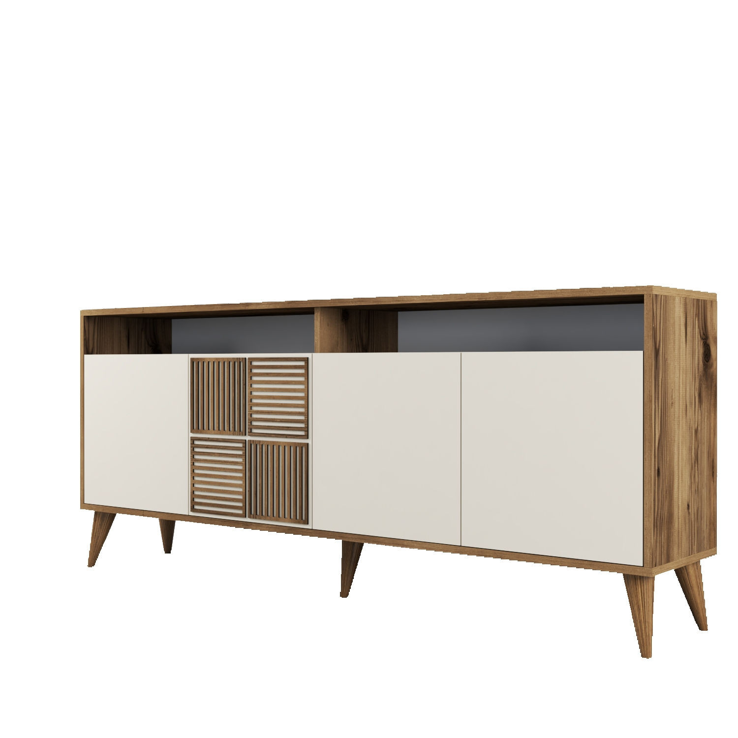 Habitat y Jardin - Aparador de madera "Milan" - 180 x 35 x 78 cm - Nogal, Crema