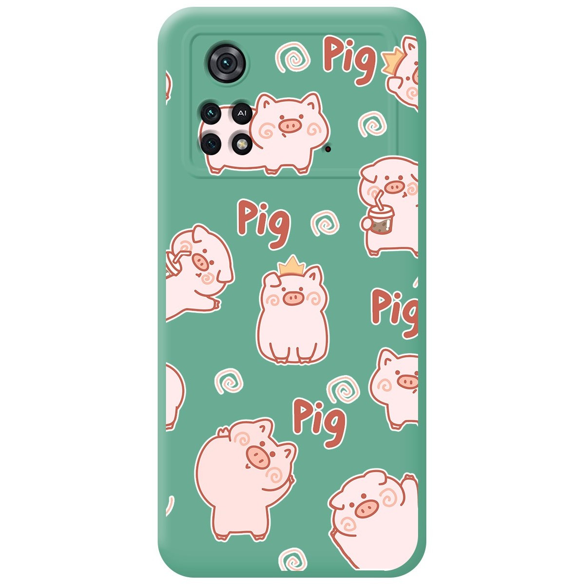 Funda Silicona Líquida Verde para Xiaomi POCO M4 Pro 4G diseño Cerdos Dibujos