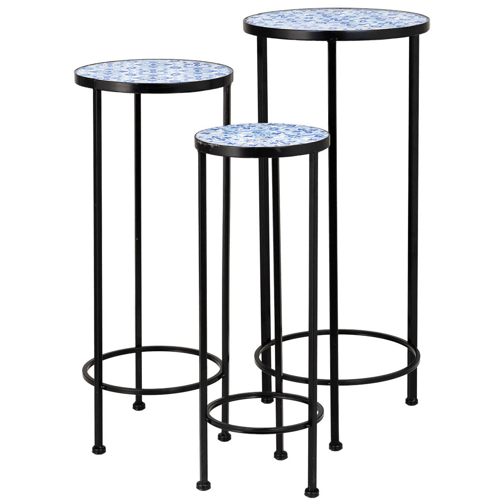 Wonderlust Deco - Soportes set 3 piezas de mosaico y forja azul D30x68h-D25x57h-D20x51h Azul D30x68h-D25x57h-D20x51h cm