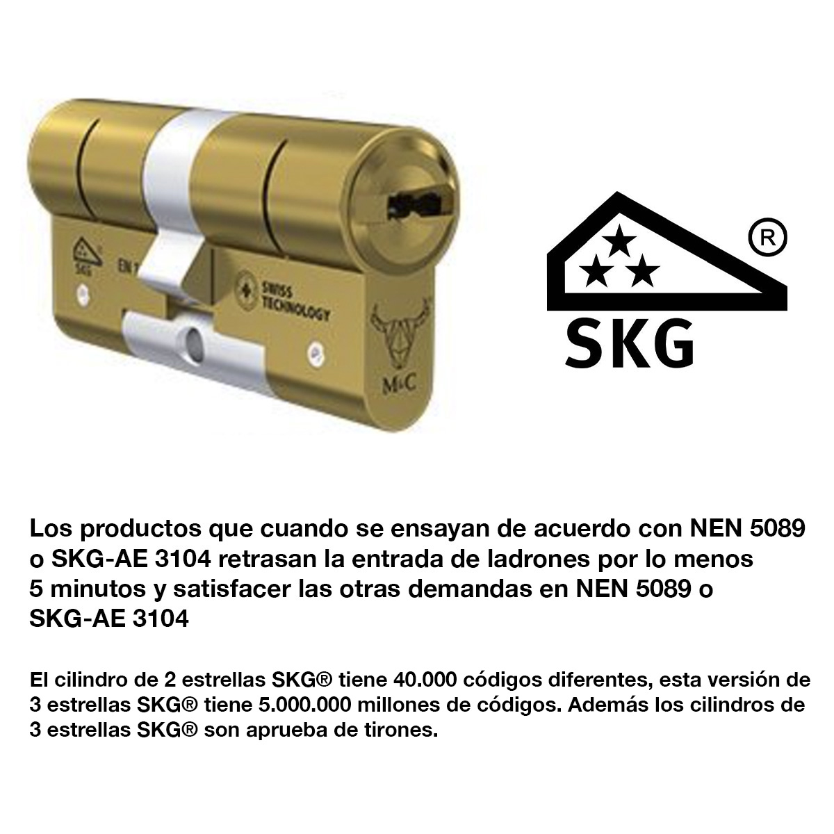 M&C Move Bombín Cerradura Alta Seguridad Anti Topolino Leva Larga Doble  Embrague Seguridad Máxima SKG 3 Estrellas 32x32mm Anti Bumping Anti Taladro