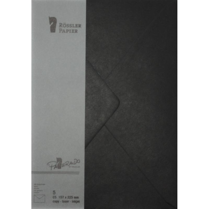 Rössler Paperado – Pack de 5 sobres DIN C5 M. SF, Negro, Fabricante: Rössler