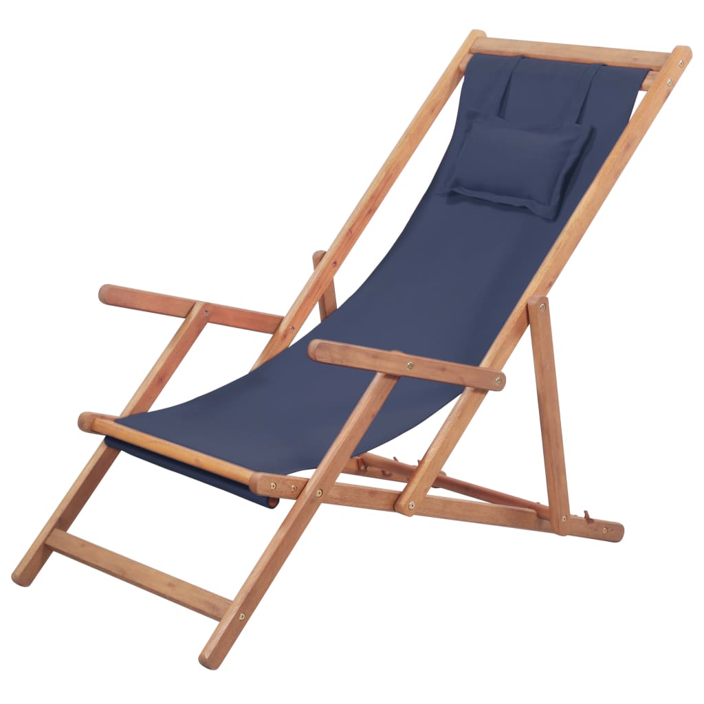 vidaXL Silla de playa plegable de tela y estructura de madera