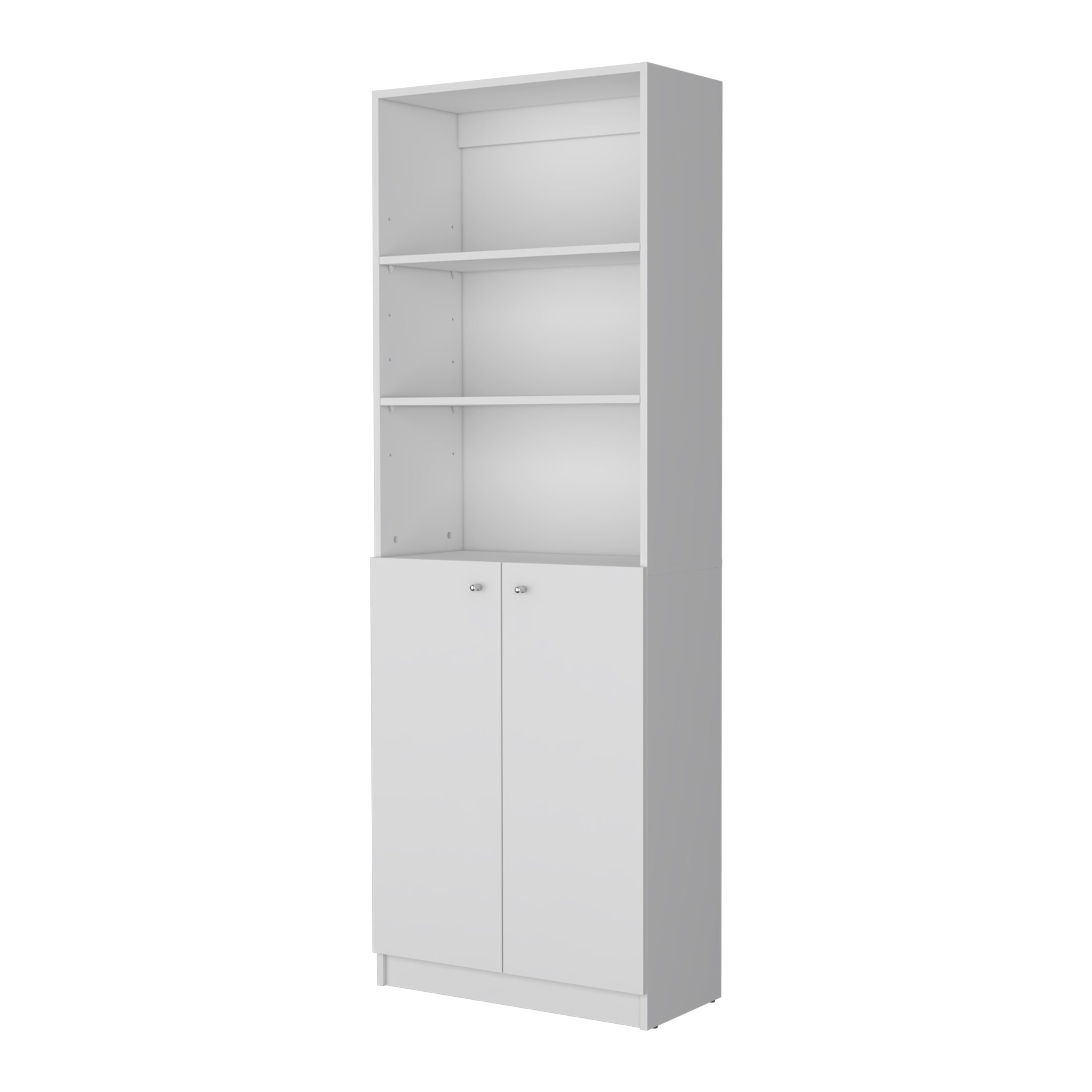 TUHOME - Estantería Recta 2P Home de MDF con 3 estantes abiertos y 2 puertas para almacenamiento oculto, blanco para salón o estudio
