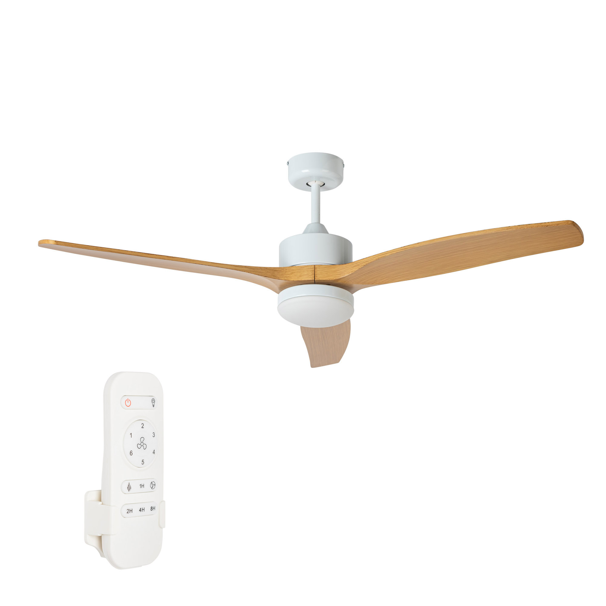 Jata Ventilador de Techo con Luz, 40 W, Bajo consumo, 132 cm de Diámetro, 3 Aspas Reversibles Madera, 3 Velocidades, Silencioso, Función Invierno Verano, Programable, Motor DC de cobre - JVTE4232