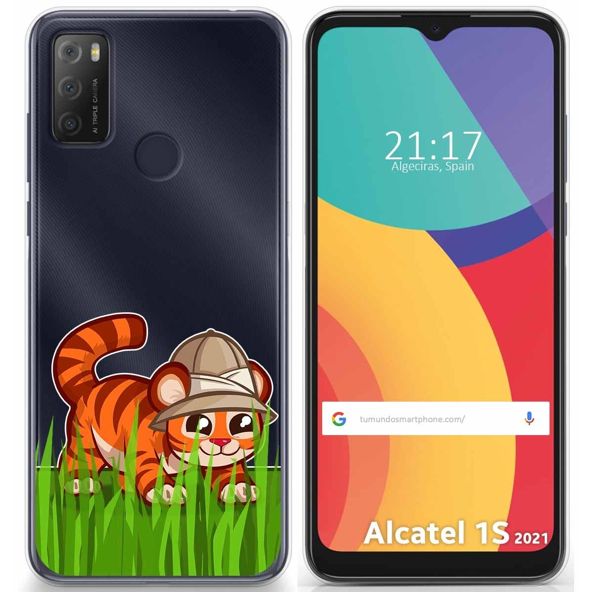 Tumundosmartphone Funda Gel Transparente para Alcatel 1S 2021 / 3L 2021 diseño Tigre Dibujos