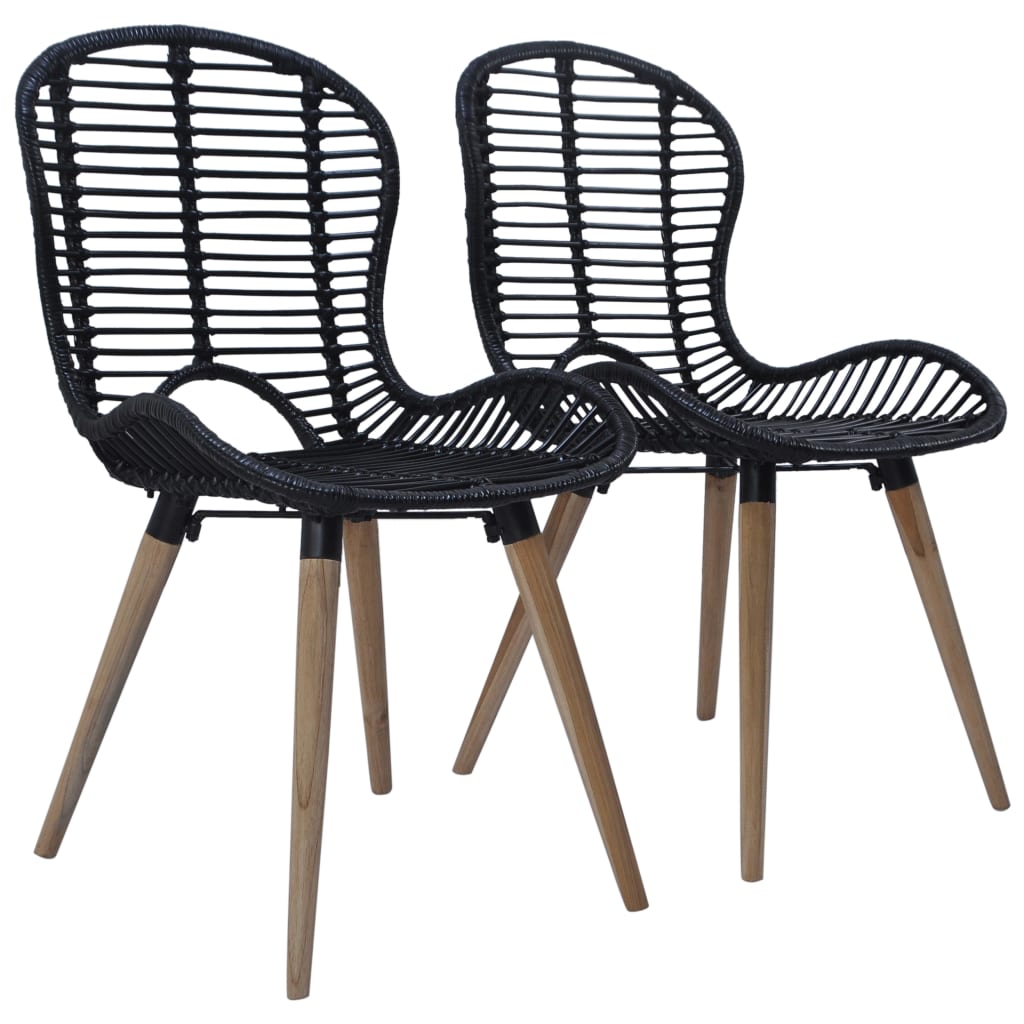 vidaXL Sillas de comedor 2 unidades ratán natural en color Negro/Marrón | cómodas modernas ergonómicas para comedor cocina salón hogar