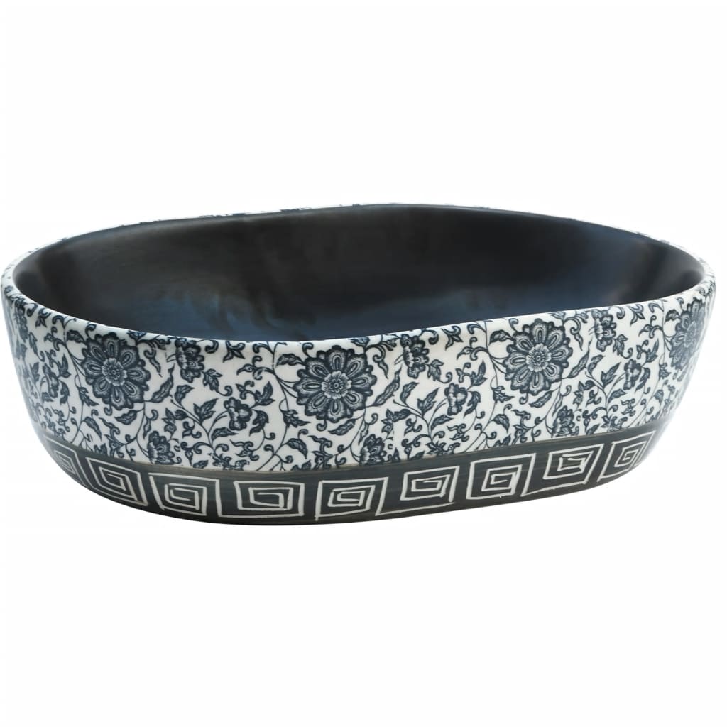 vidaXL Lavabo sobre Encimera Ovalado Lavamanos de Baño Cerámica Color Negro y gris,  Negro y naranja,  Gris y azul y mas