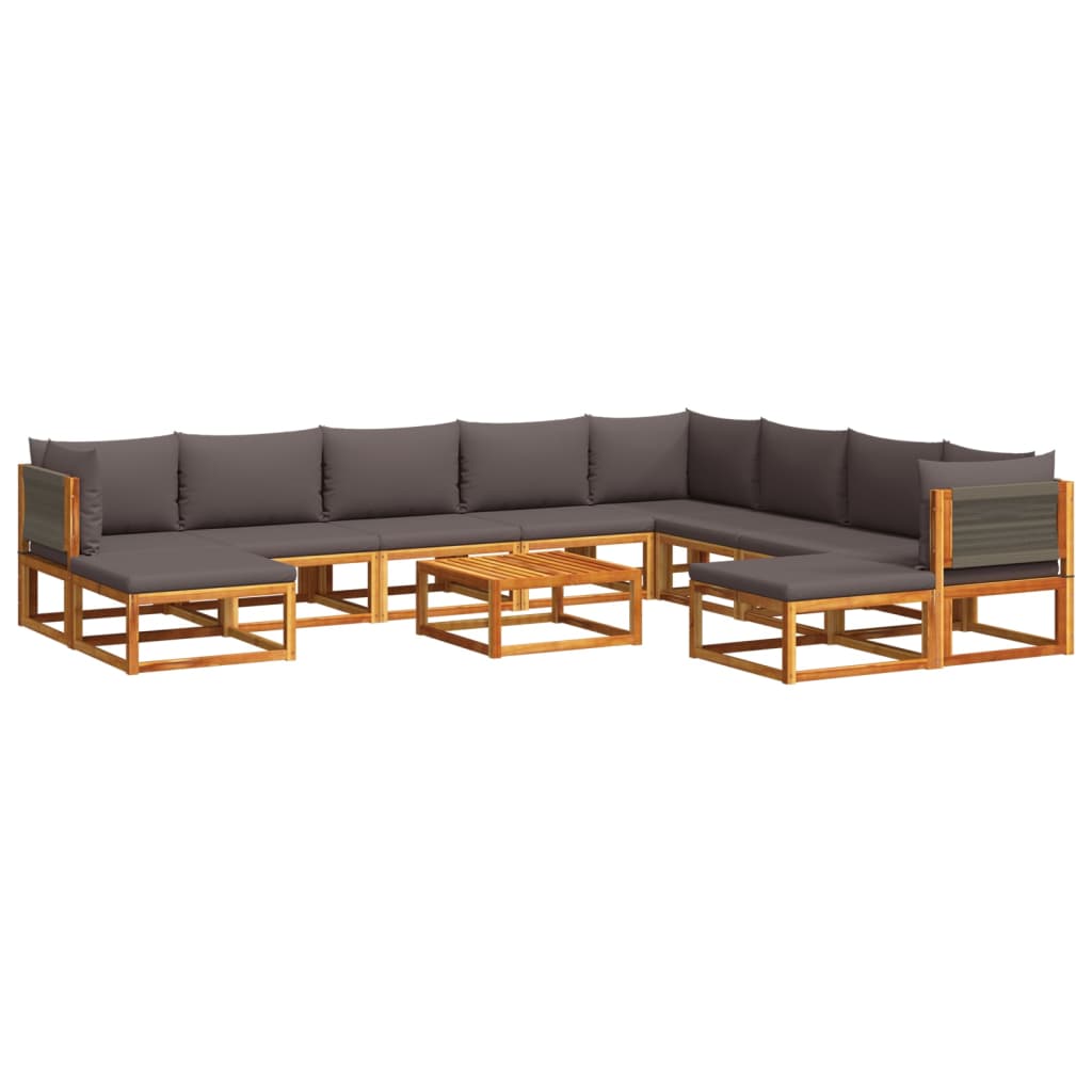 vidaXL Conjunto de sofá de jardín de 11 piezas con cojines de madera de acacia y cuerda