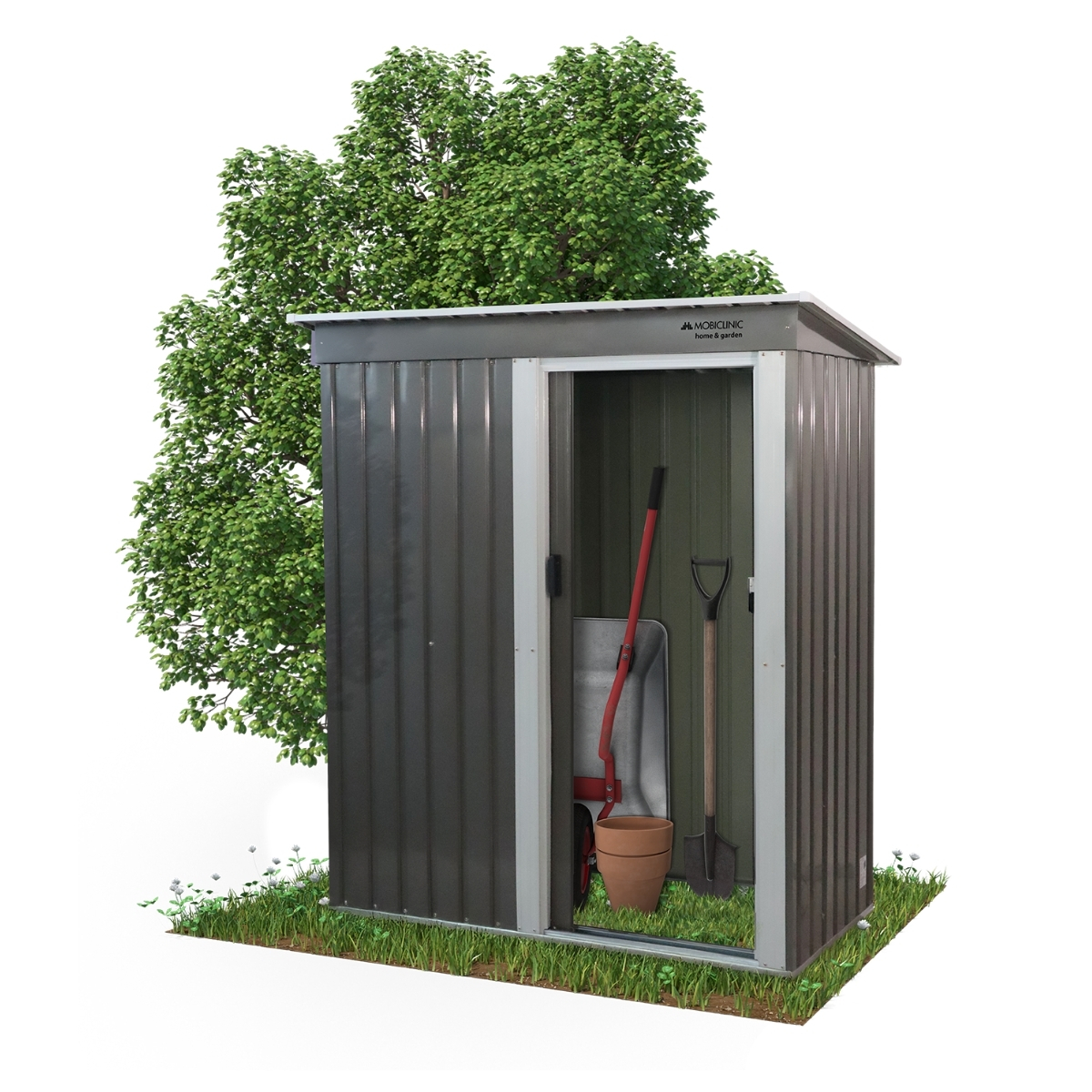 Cobertizo para jardín Mobiclinic Resistente Techo Inclinado Puerta Corredera Con Cerradura Estructura Robusta Nomi
