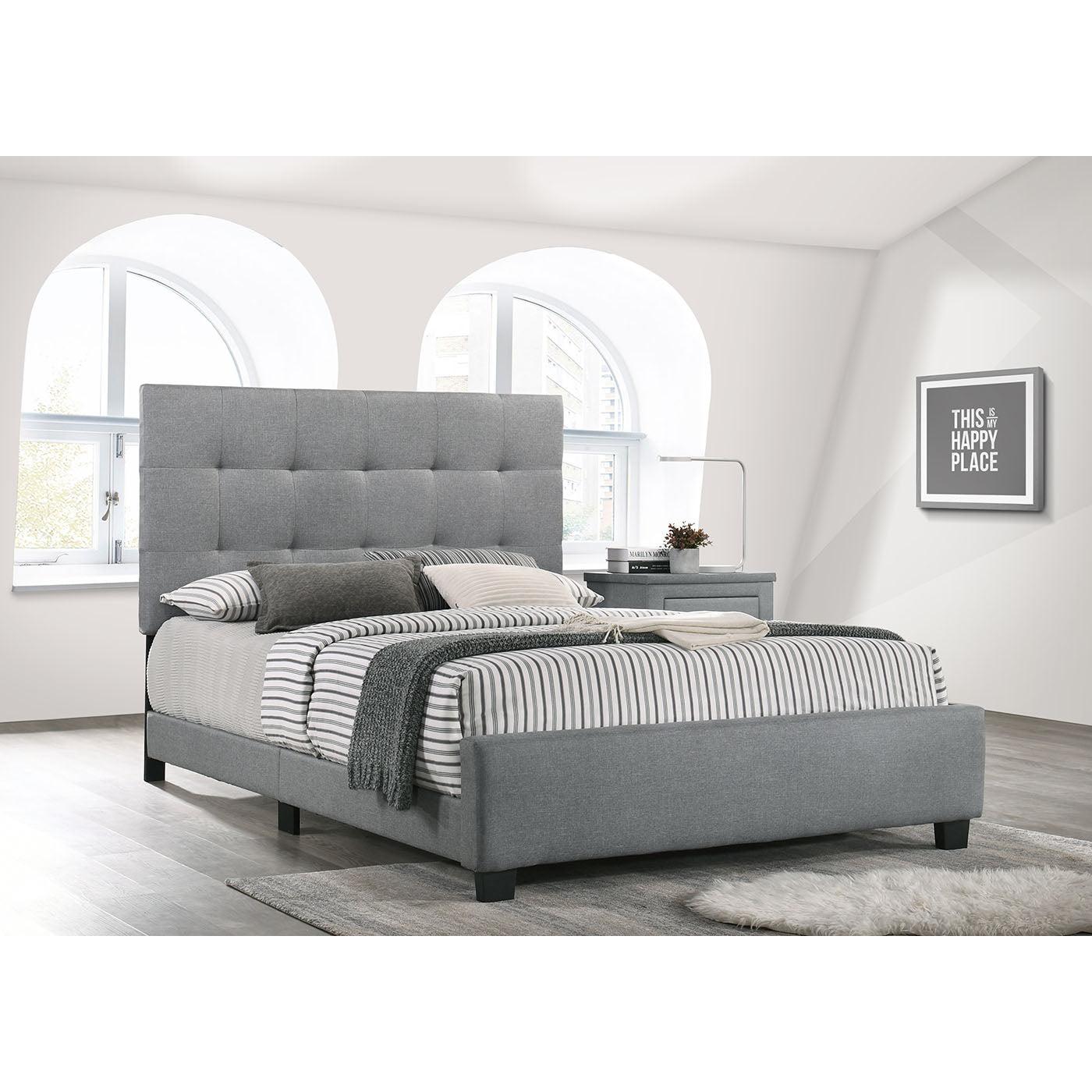 Cama de Matrimonio con Somier Emily 135cm Gris + Colchon Viscoelastico de 23 cm