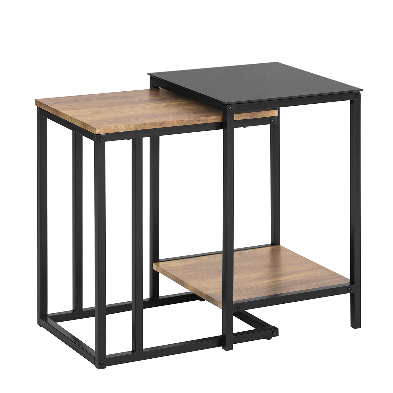 SoBuy FBT99-F Set de 2 Mesas Auxiliares Madera y Vidrio