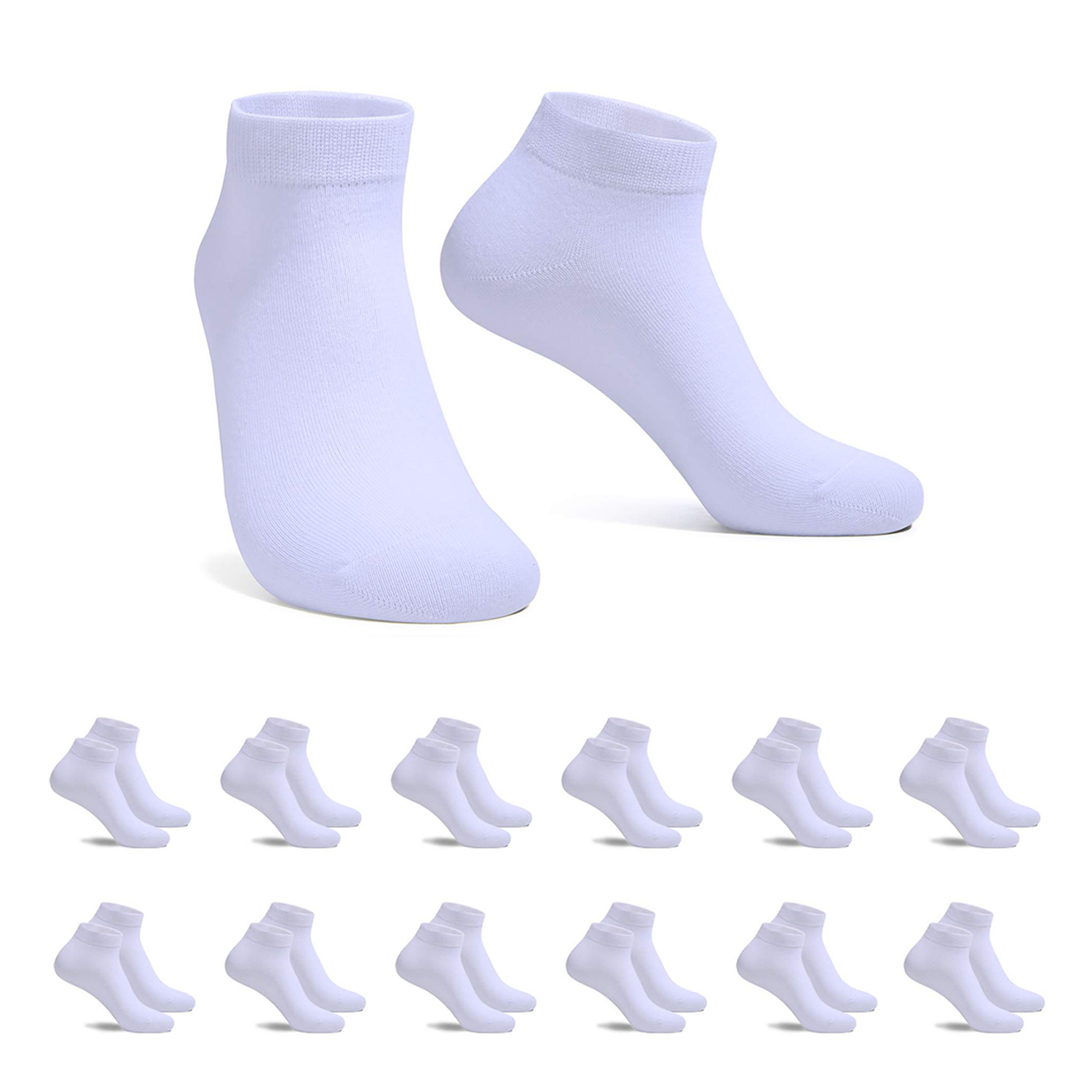 Aicasa - Calcetines Cortos de Algodón para Hombre y Mujer, Calcetín Blanco Negro, Transpirables para Verano y todo los dia Pack 6-12 Pares Gimnasio/Padel/Deporte/Correr