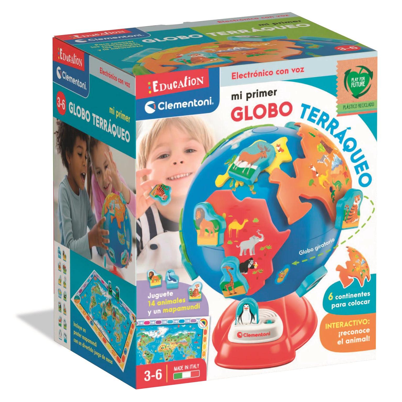 Clementoni – Mi Primer Globo Terráqueo Interactivo – Mapamundi Junior con Continentes y Animales, Juego Ecológico – Ideal para Aprender Jugando – A partir de 3 Años – 55482