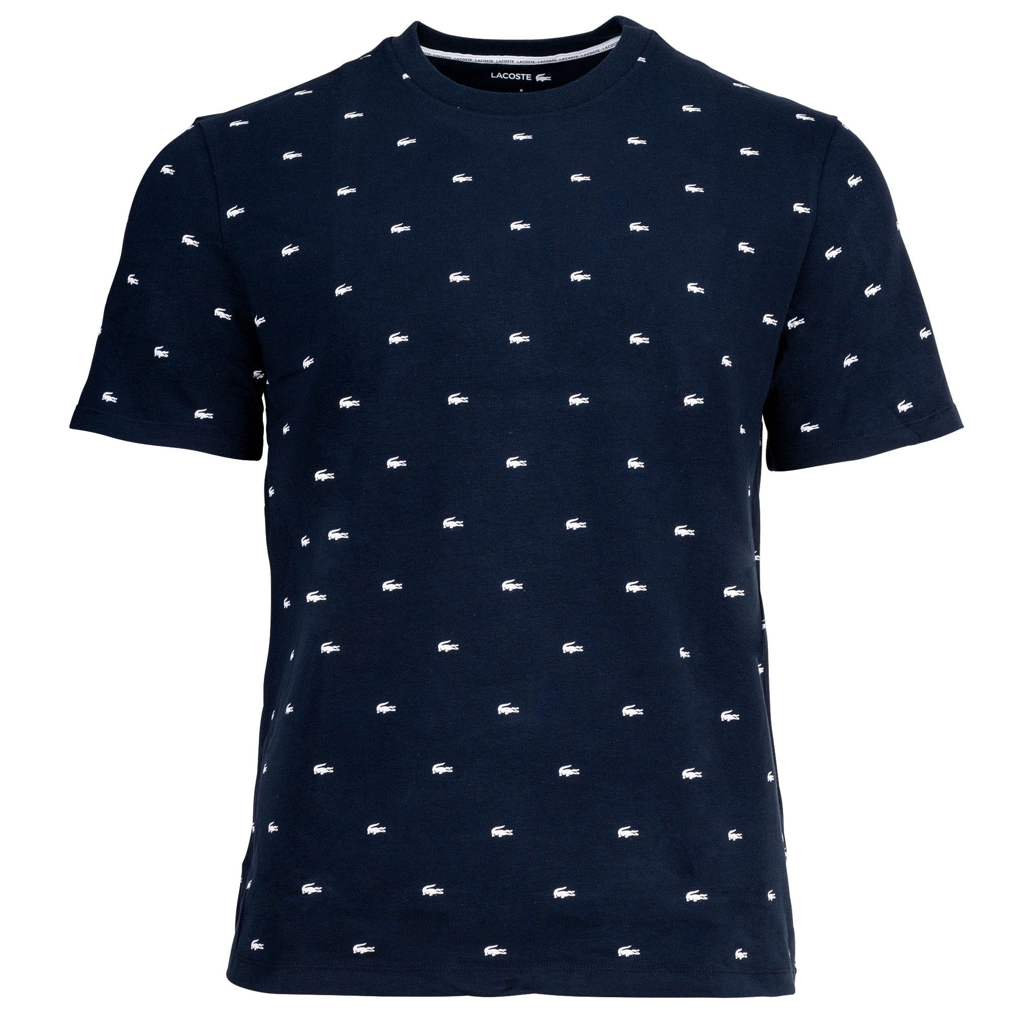 LACOSTE camiseta de hombre - loungewear, cuello redondo, mezcla de algodón, estampado