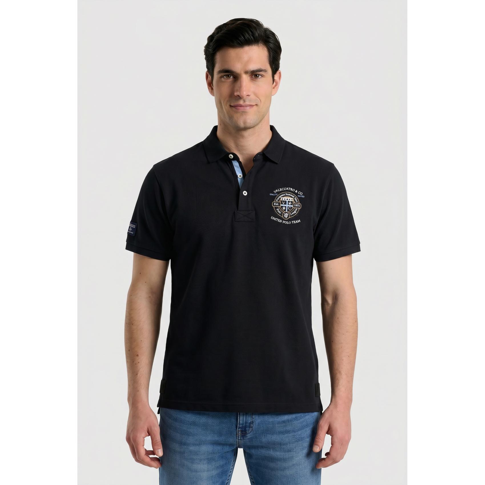 Polo Valecuatro semibordado United negro