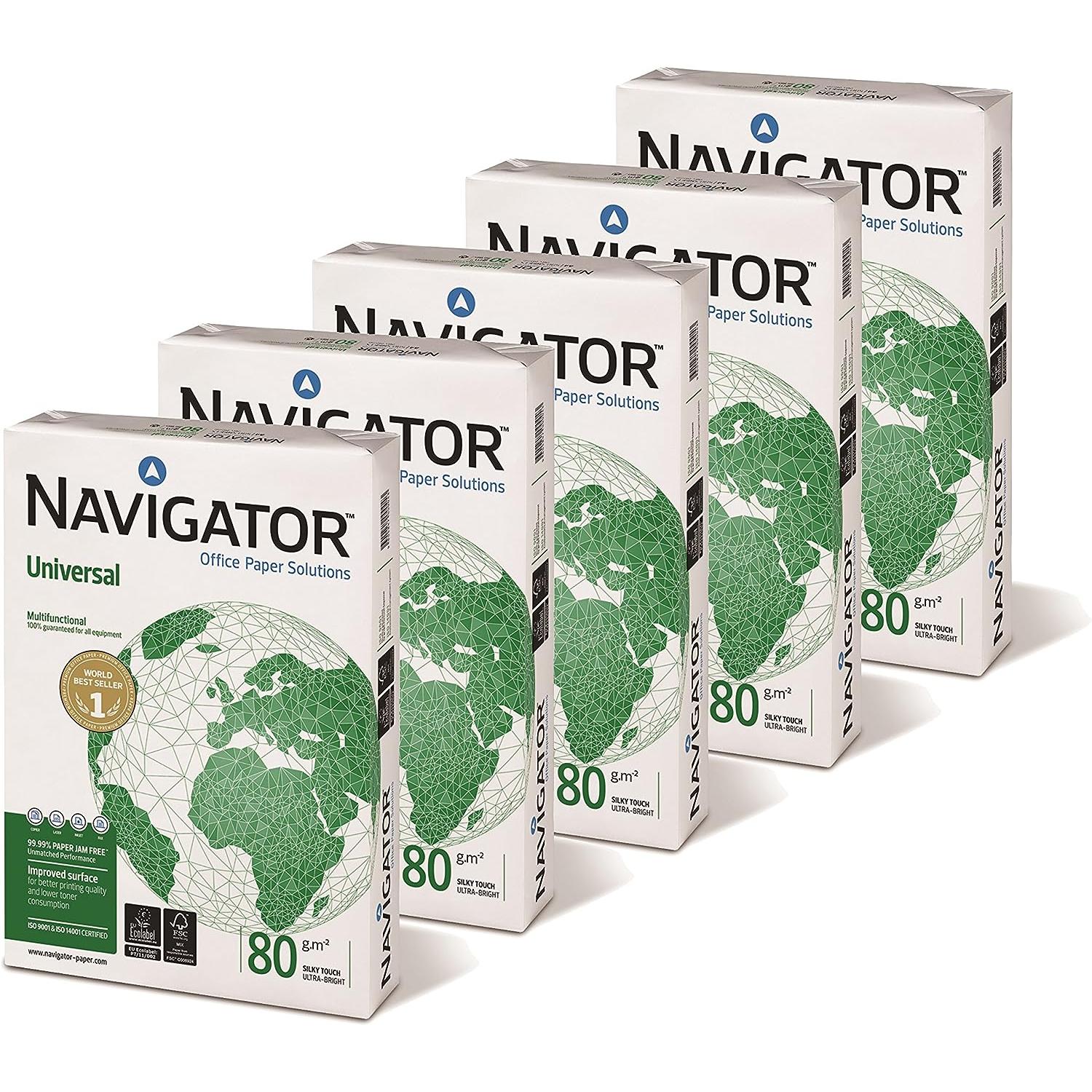 Navigator Universal - Papel Multiusos para Impresora Paquete 2500 Hojas 80 Gr Gramos, Din A4 80gr, 5x500 Folios , Fotocopiar Imprimir (Caja con 5 Paquetes)