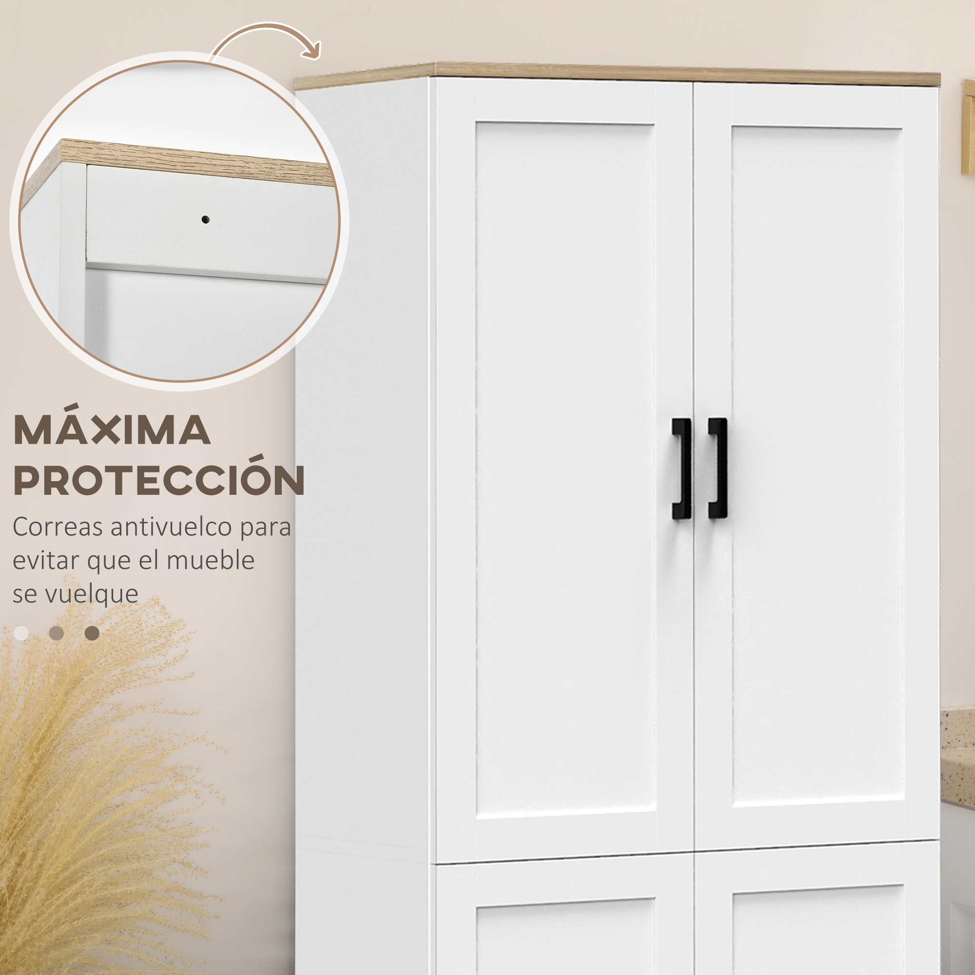 HOMCOM Alacena de Cocina Aparador de Comedor con 2 Puertas de Vidrio  Templado 2 Estantes Abiertos y Balda Ajustable para Salón 60x30x162 cm  Blanco - Conforama