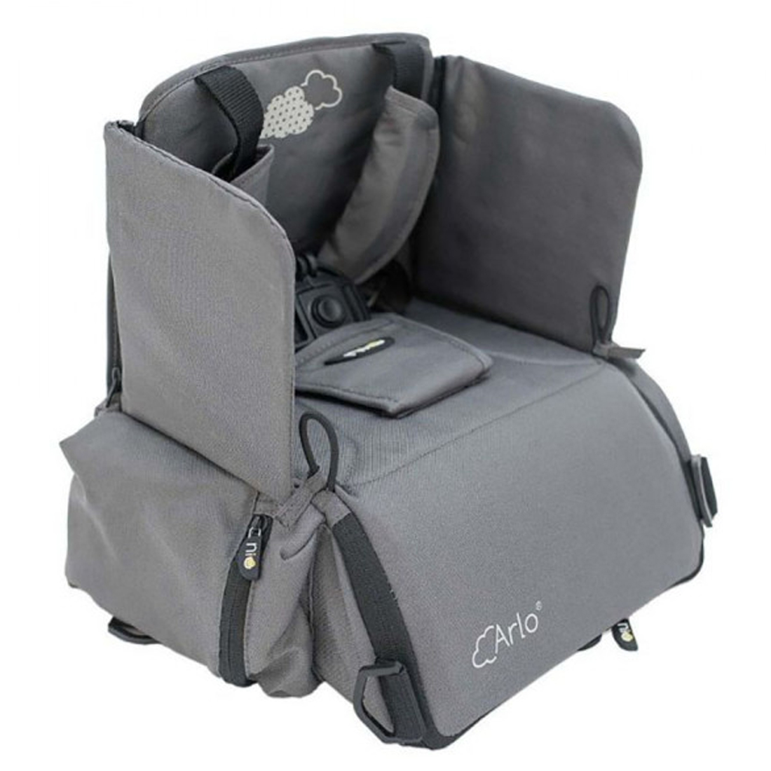 Olmitos – Asiento Elevador Arlo ultra ligero multifunción by NIU – Bolso para Silla de pasaeo/Mochila de viaje/Elevador – Con cambiador y bolsillo térmico