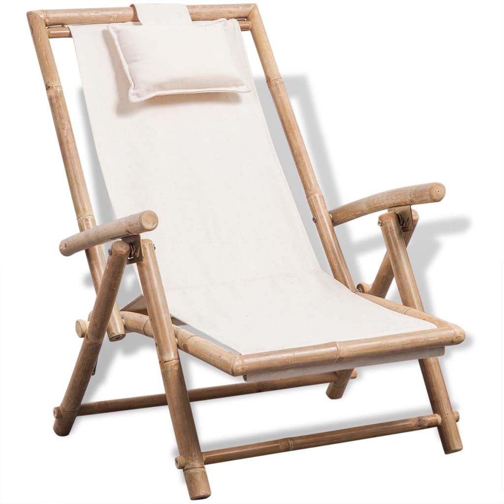 vidaXL Silla de relax reclinable de bambú y tela