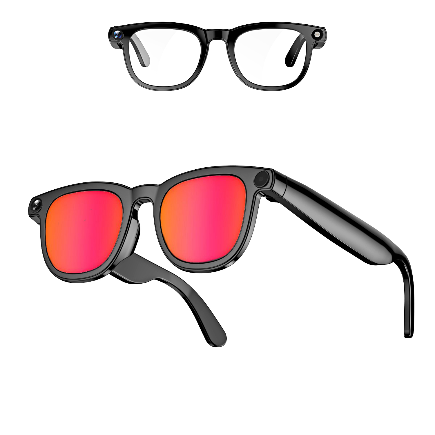 DAM Gafas inteligentes CY01. Con cámara para fotos y videos de 8 MPX, traductor AI en tiempo real y control de música/llamadas. 32GB de memoria, lentes solares y transparentes. 15,5x15,5x5 Cm.