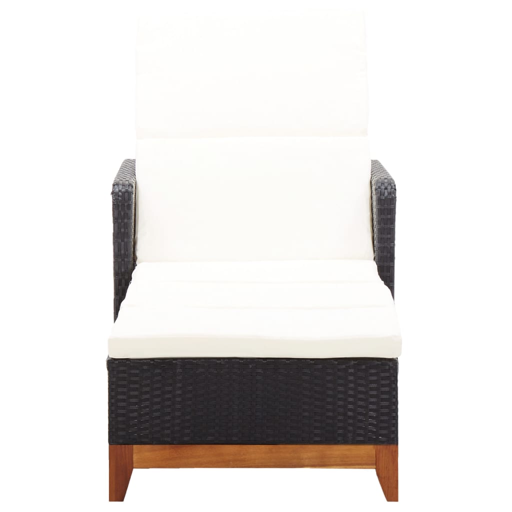 Vidaxl Tumbona de Ratán Sintético y Madera Maciza de Acacia Negro - Ideal para Jardín, Playa, Piscina y Terraza
