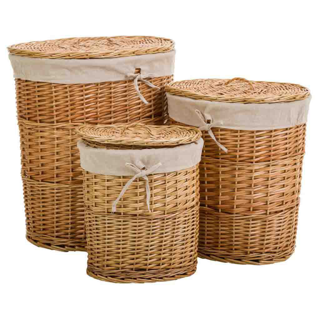 Cestos De Ropa De Mimbre Buff Forrados Set 3 Pzas 39x50x54cm, El mejor complemento para tu hogar