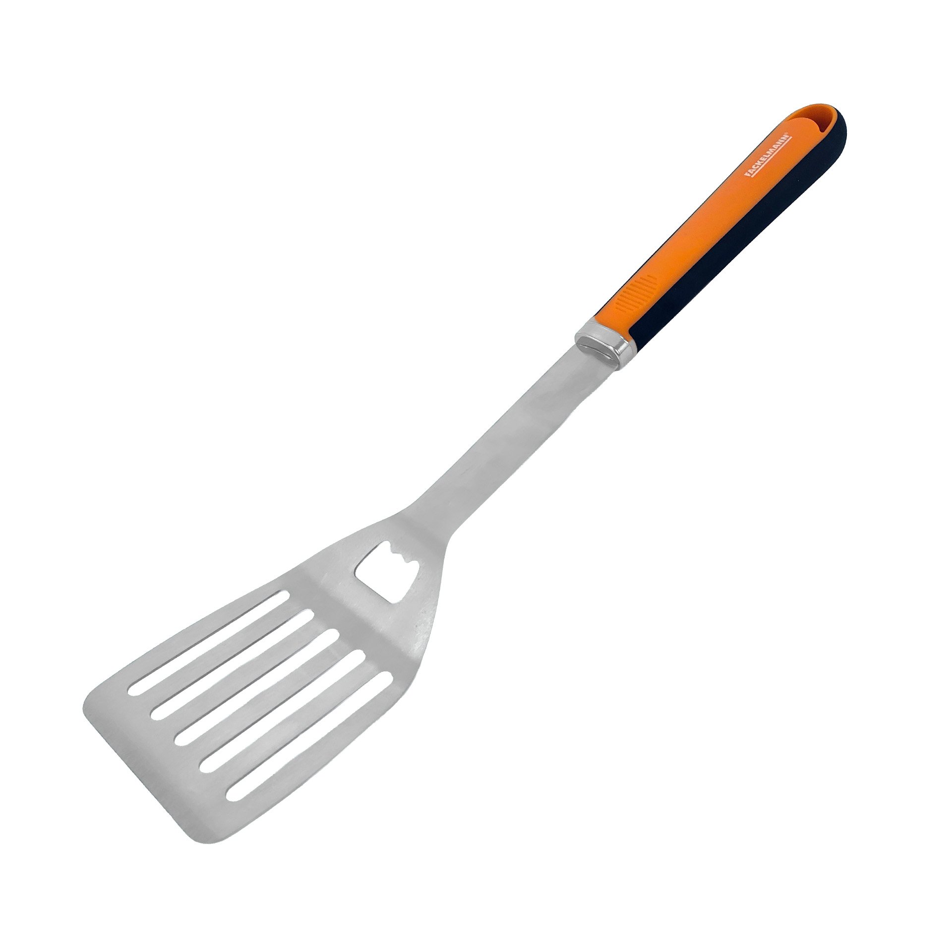 Fackelmann BBQ Espátula de Barbacoa con Ranuras para Parrilla, Acero Inoxidable, Mango Ergonómico PP y TPR Antideslizante, Precisión y Control, 43 cm, 1 ud