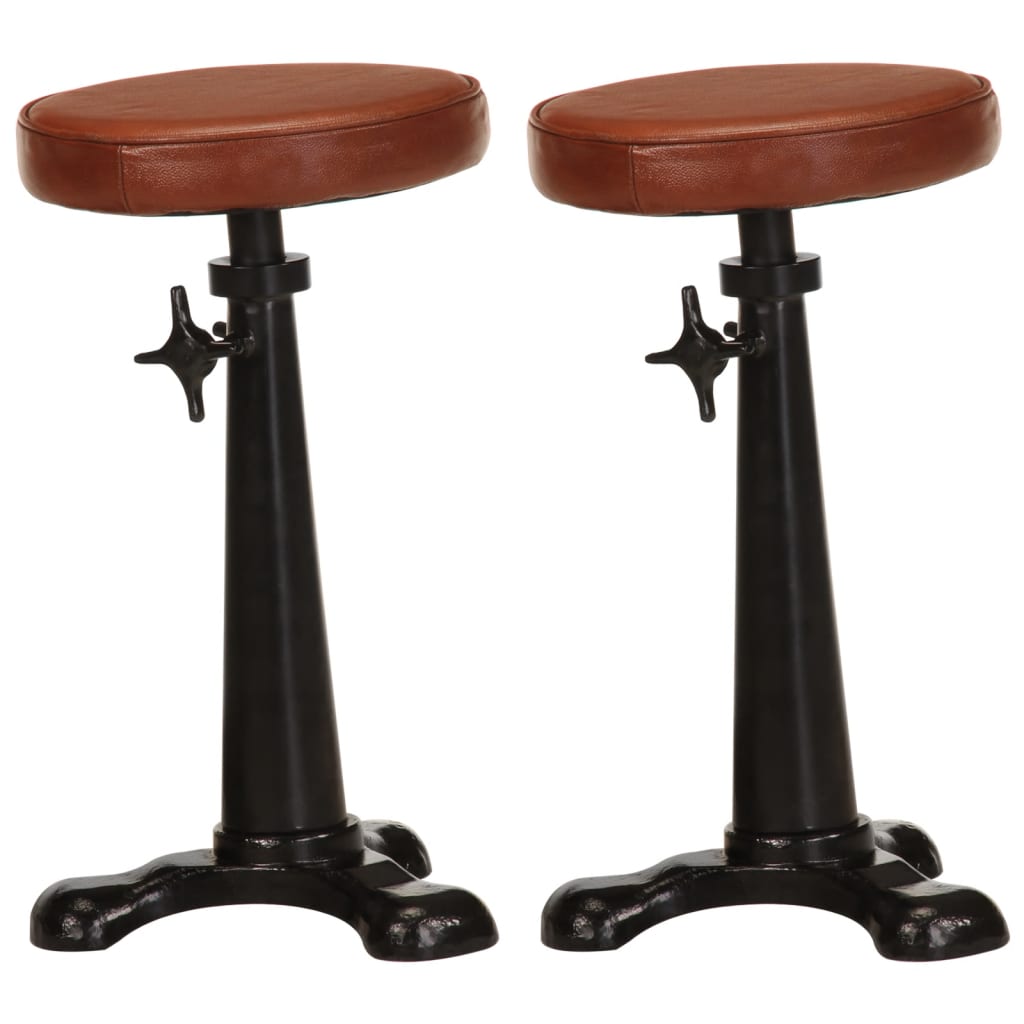 vidaXL Taburetes de cocina 2 uds cuero auténtico marrón hierro fundido